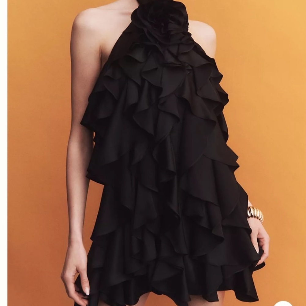 BHLDN tiered cocktail dress with rose appliqué